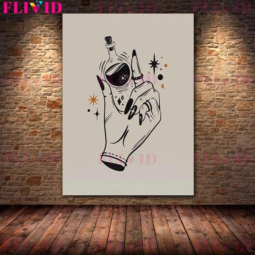 Boho Witchy Potion Art Print Witchy Halloween Broom And Spooky Coffin Wall aArt Canvas Painting Altar Decor Magic Poster Print No Frame