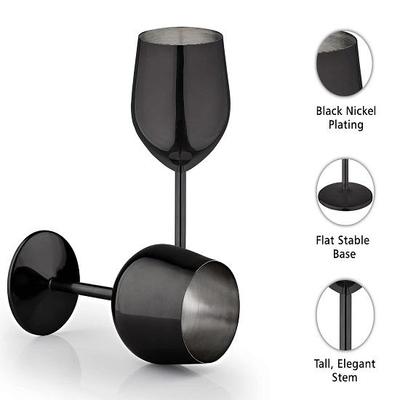 Stainless Steel Wine Glasses Set of 2 Black Nickel Plated Matte