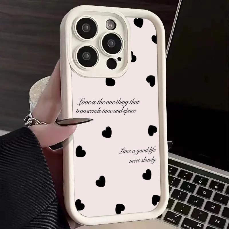 Czarny Miękki Matowy Etui z Serduszkiem Miłości Dla Xiaomi Redmi Note 14 13 12 11 Pro Plus 5G 12S 11S 10S 10 Pro Redmi 13C 12C 14C 4G Pokrowiec