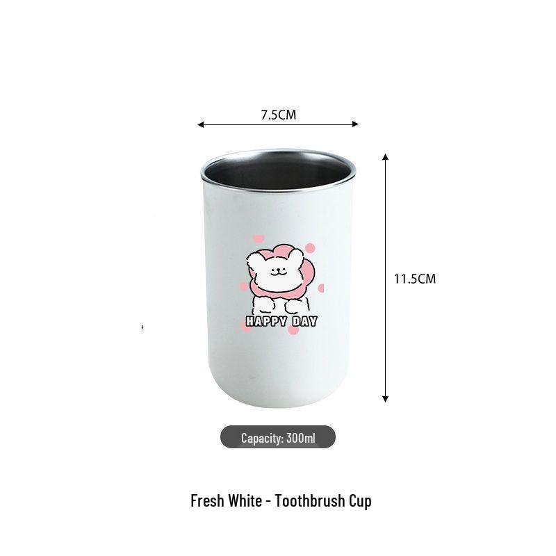 Stainless Steel Toothbrush Holder & Cute Cartoon Mouthwash Cup Set