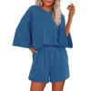 Women's Casual Sportswear Set Loose Fit Short Sleeve Top and Shorts Lounge Wear