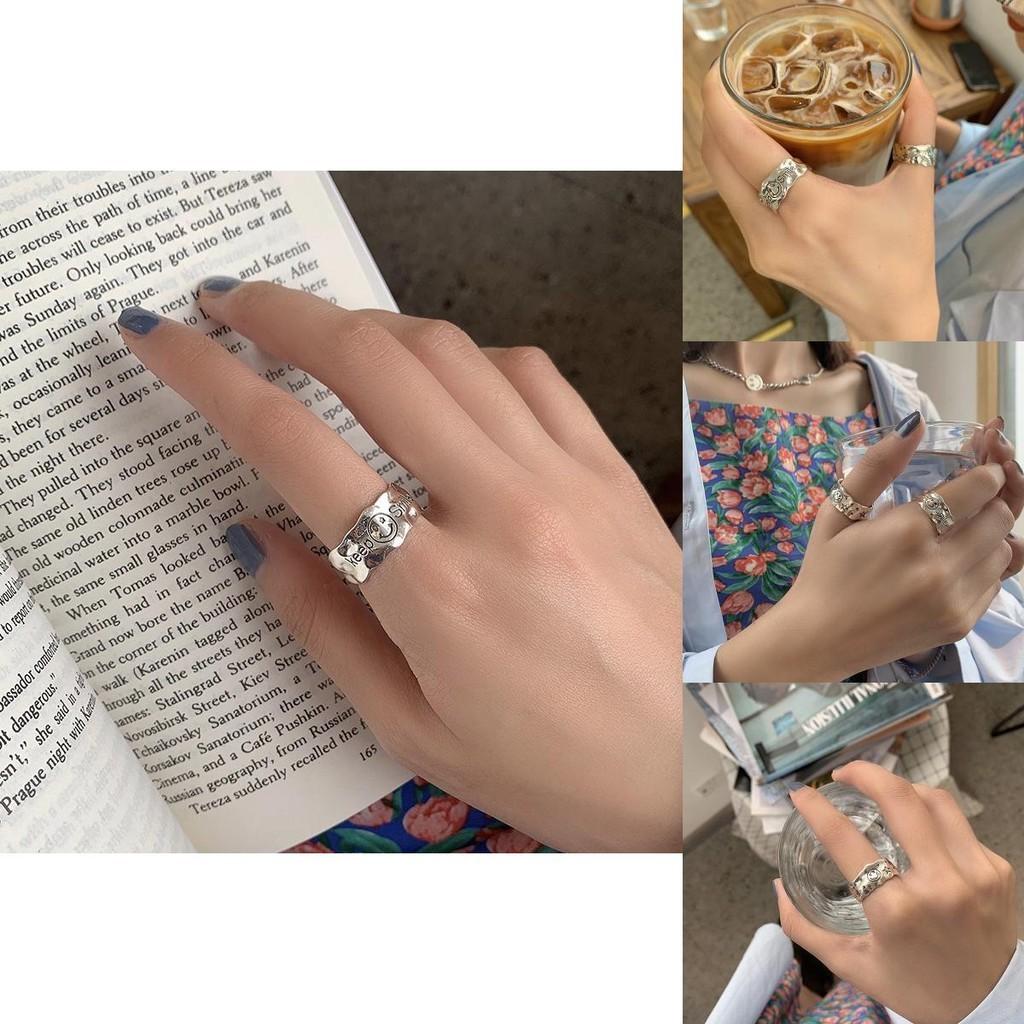 Elegant 925 Silver Ring For Women With Vintage Korean Style Smiling Face Design