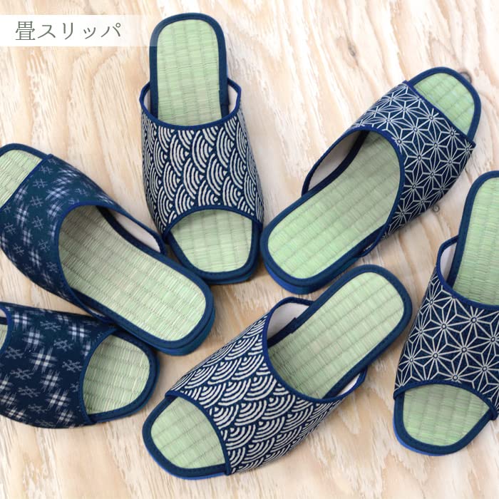 Takeharu Tatami Made In Tatami Indigo Leaf Pattern Size 3L Men's Sandals, Japan, Slippers, Dyed/Hemp (520),