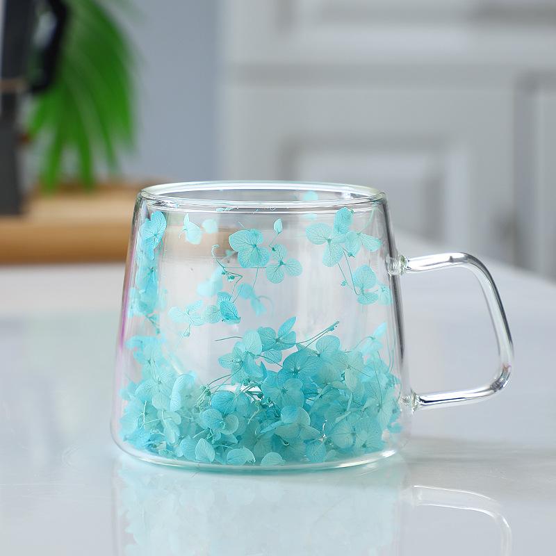 Real Flower Double-Layer Glass High Value Gift Coffee Cup High Borosilicate Simple Cup