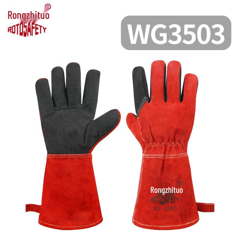 Rongzhitou Heat-Resistant Cowhide Welding Gloves - Thick, Wear-Resistant, Anti-Scald Industrial Protective Gear