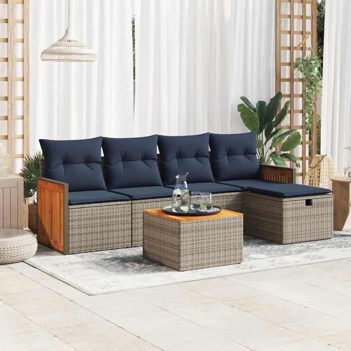 VidaXL Garden Lounge Set 6 Pcs with Grey Cushions Wicker 3326023