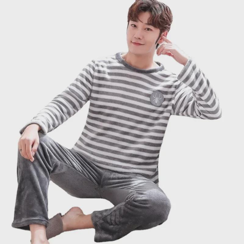 Herren Dicke Korallenfleece Pyjamas - Winter Flanell Hausanzug