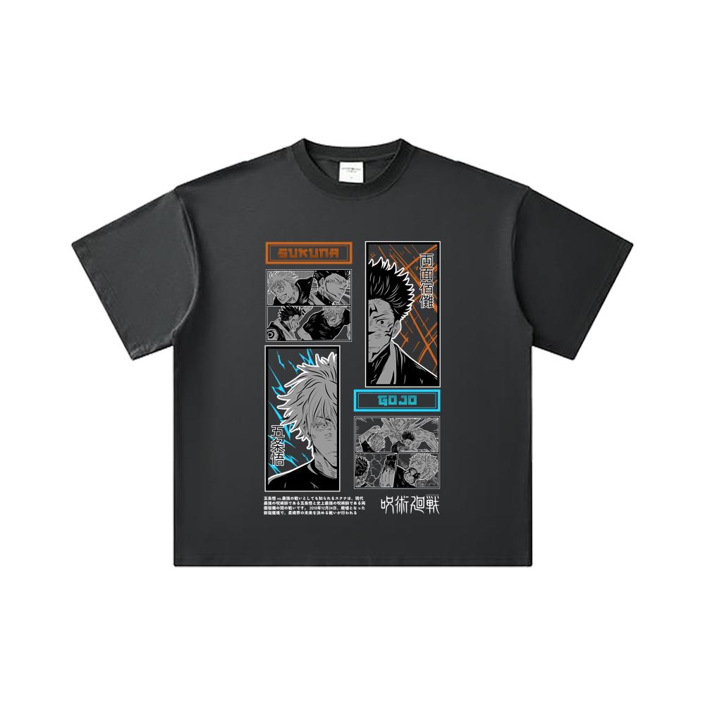260 GSM Double Yarn 32 Count 100% Cotton Jujutsu Kaisen V33 Gojo Sukuna Print Unisex Heavy Cotton T Shirt