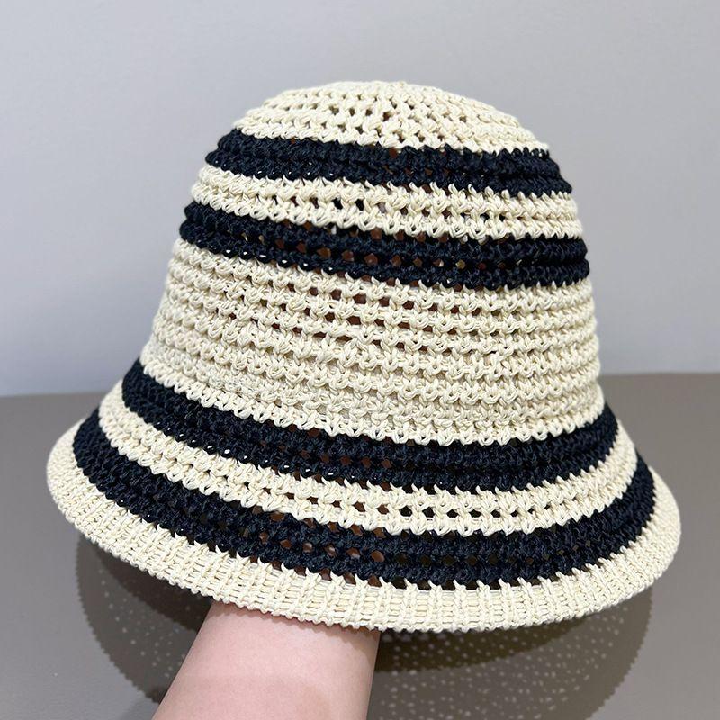 

Контрастные полосы Полая панама женская летняя широкополая шляпа от солнца для путешествий на открытом воздухе шляпа от солнца для отпуска ONE SIZE бежевый