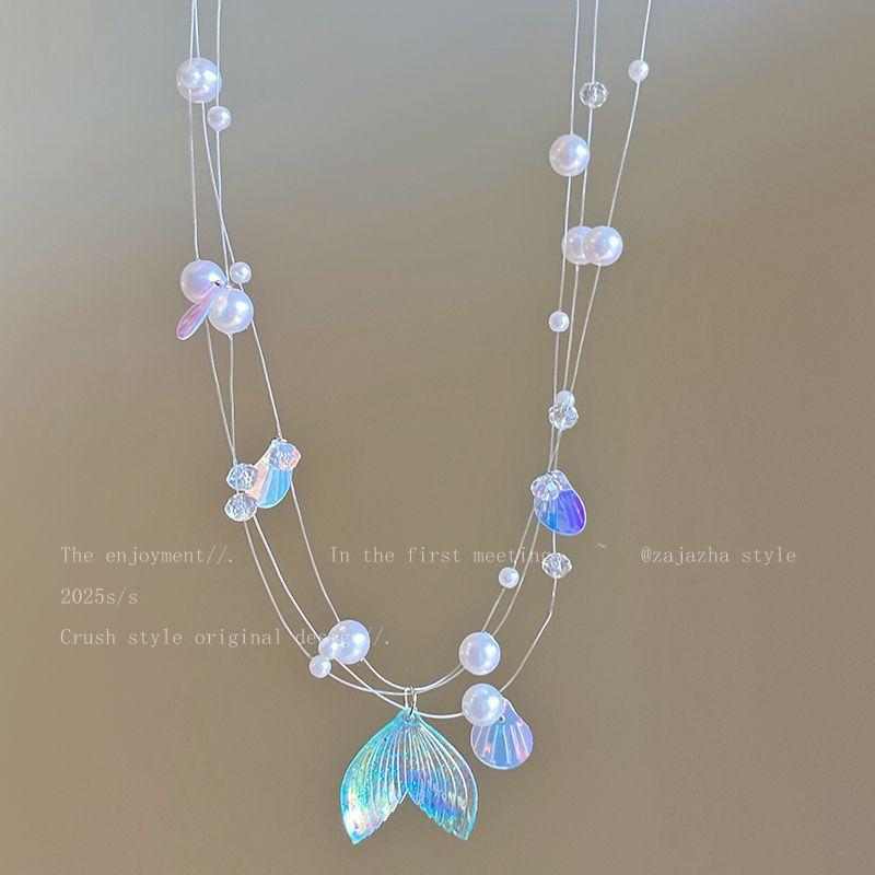 

Ожерелье-подвеска «рыбий хвост» с пайетками из перламутровой раковины, отпускной стиль, универсальная цепочка для ключиц, нишевая модная темпераментная бижутерия