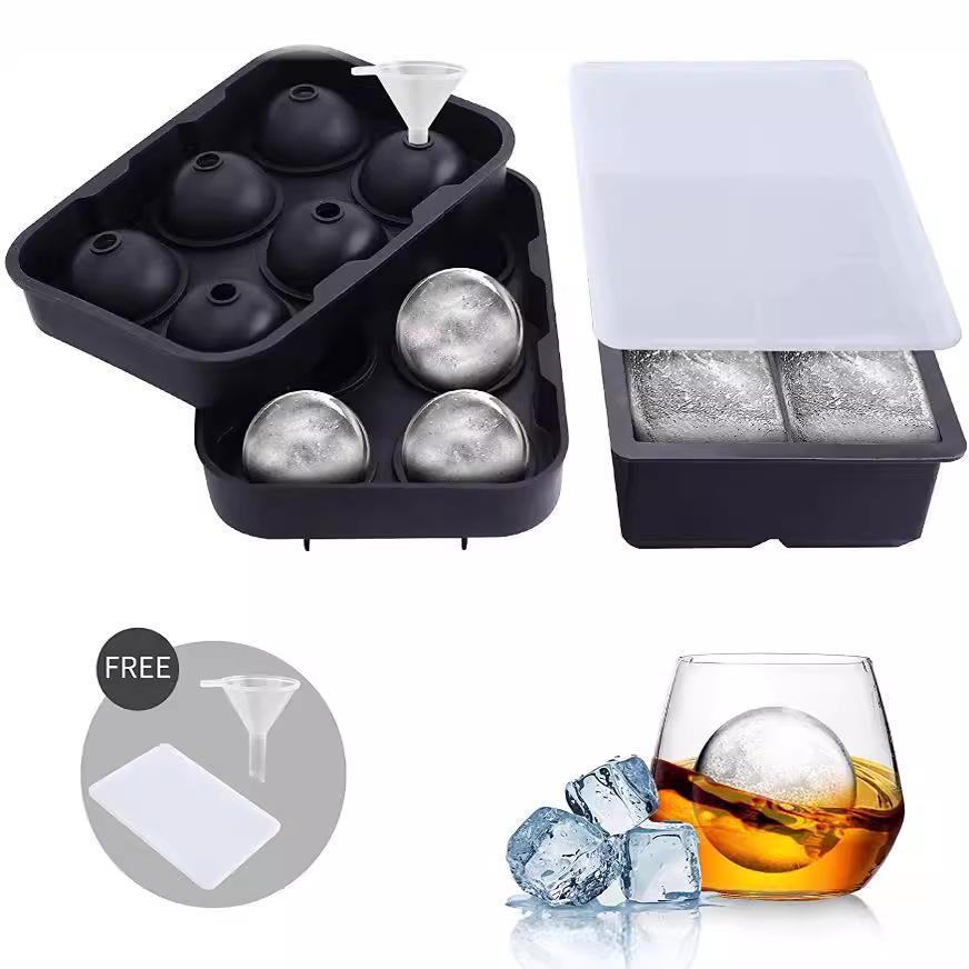 6-Cell Square Silicone Ice Cube Tray Set with Lid 4-square with cover
