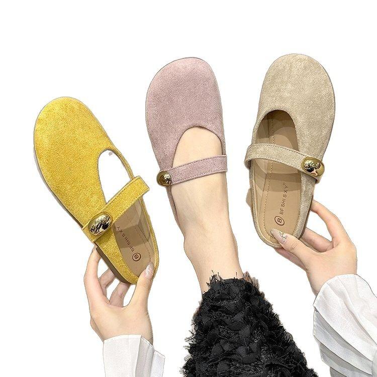 Sapato Único Francês Retrô de Boca Baixa para Mulheres na Primavera de 2025, Solado Suave e Macio, Sapato Único Amarelo de Sola Reta