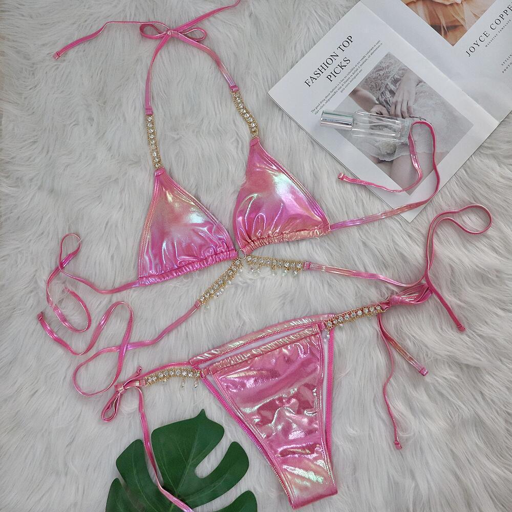 

Baizi 2024 Crystal Diamond Strappy Bikini - Women s Sexy Two-Piece Swimsuit In Stock. Large рожевий