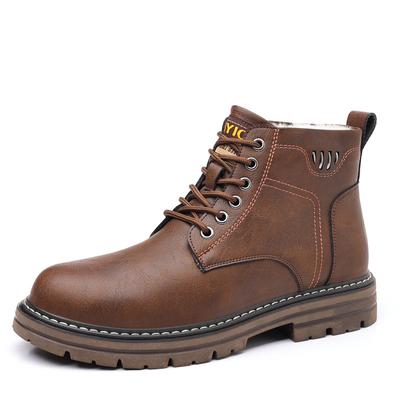 Fashion Winter Warm Platform Leather Velvet Men's Boots Designer Soft-soled Casual Cotton Shoes for Men Fashion Wool Ankle Boots Male