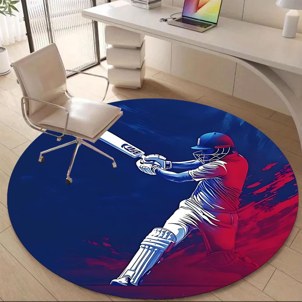 

1PC Cricket Batting Office Round Area Rug, Indoor Mat Suitable ForOffice, Under Office Chairs Bedroom Living Room Home Decor, Room Deco g017 80cm by 80cm