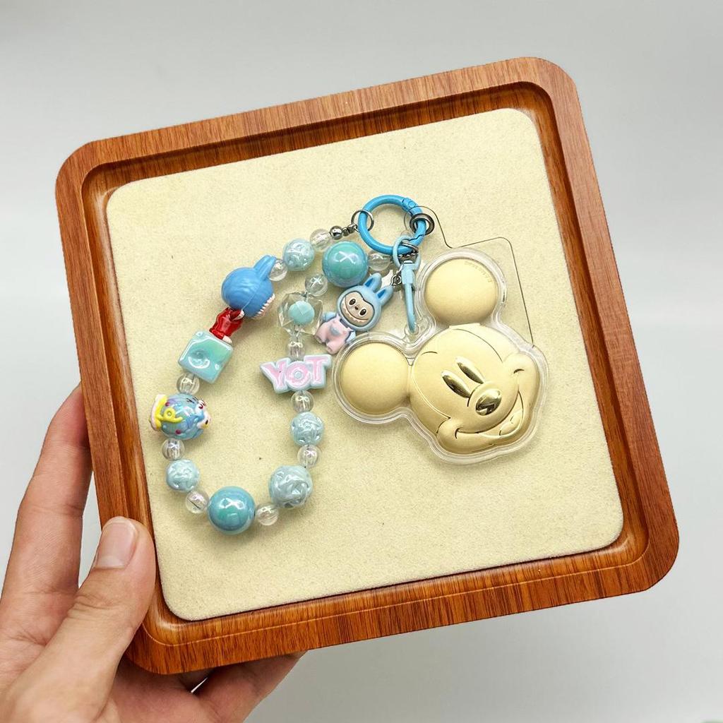 Mickey Mouse 999 Pure Gold Mobile Keychain Pendant - Cute Cartoon Souvenir Charm