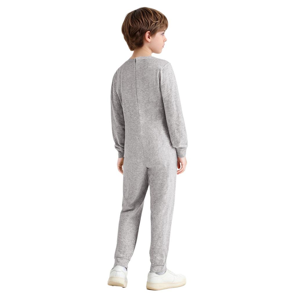 Unisex Kids Special Needs Clothing Round Neck Long Sleeve Back Invisible Zipper One Piece Cotton Jumpsuit