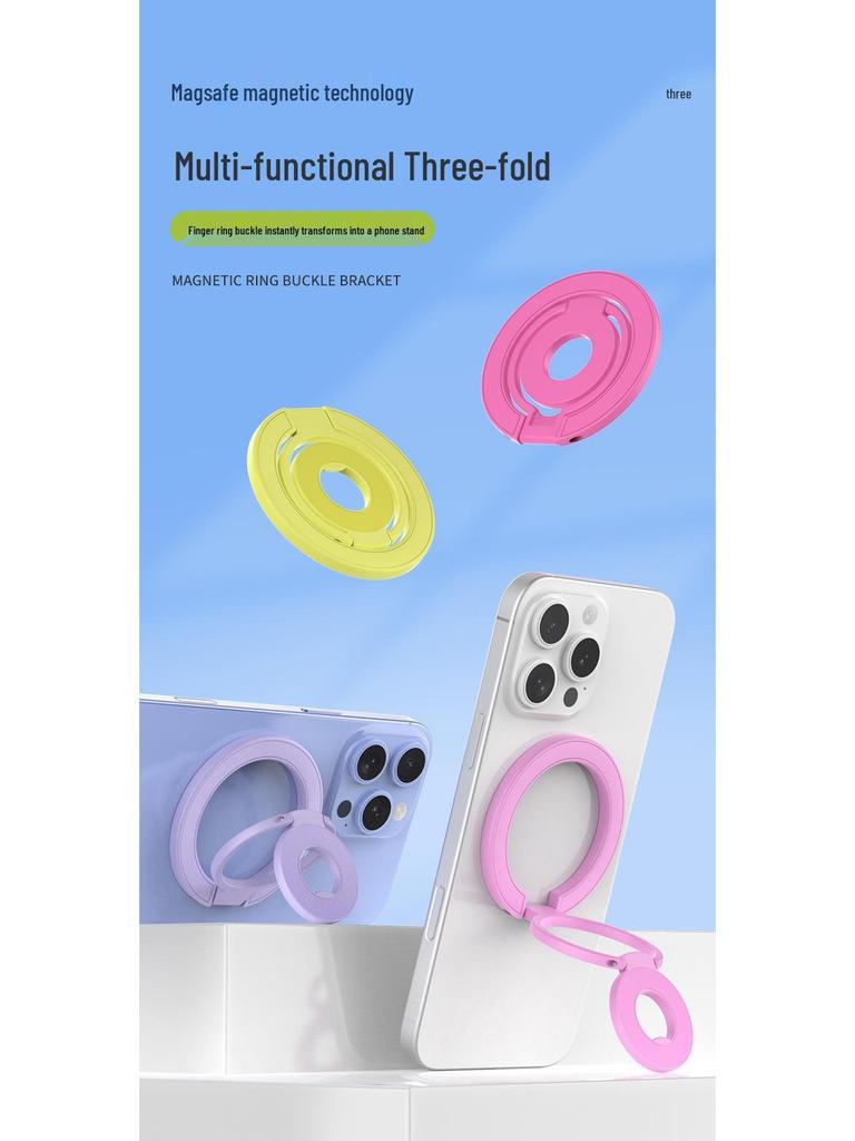Magnetic Magsafe Phone Holder: Double Ring Stand with Strong Grip for Desktop & Finger Use
