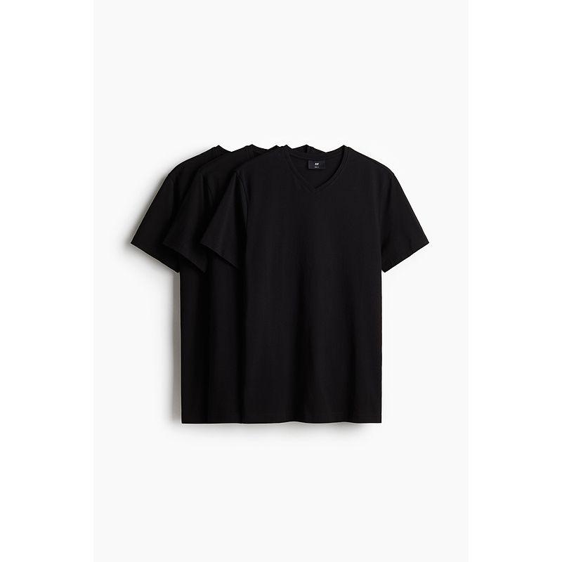 

HM Men s and Women s T-shirt 3 Pieces 2025 Autumn New Arrival Fashion Shoulder V Neck Straight-leg Hem Short Sleeve 1264350 Black 175/100(M)