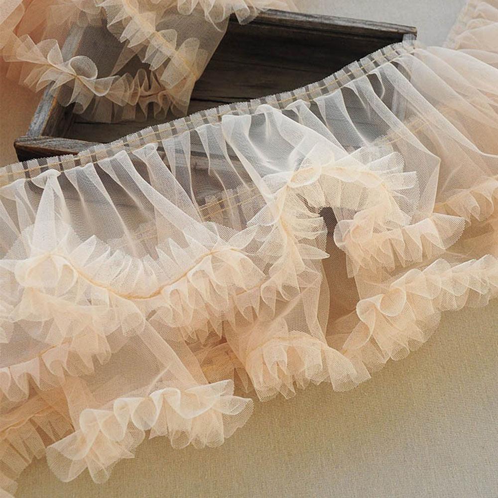 15X91cm Pink Mesh Lace Trims Pleated Fold Tulle DIY Sewing Crafting Women Supplies Baby Dress Garment Gauze Ruffle Ribbon