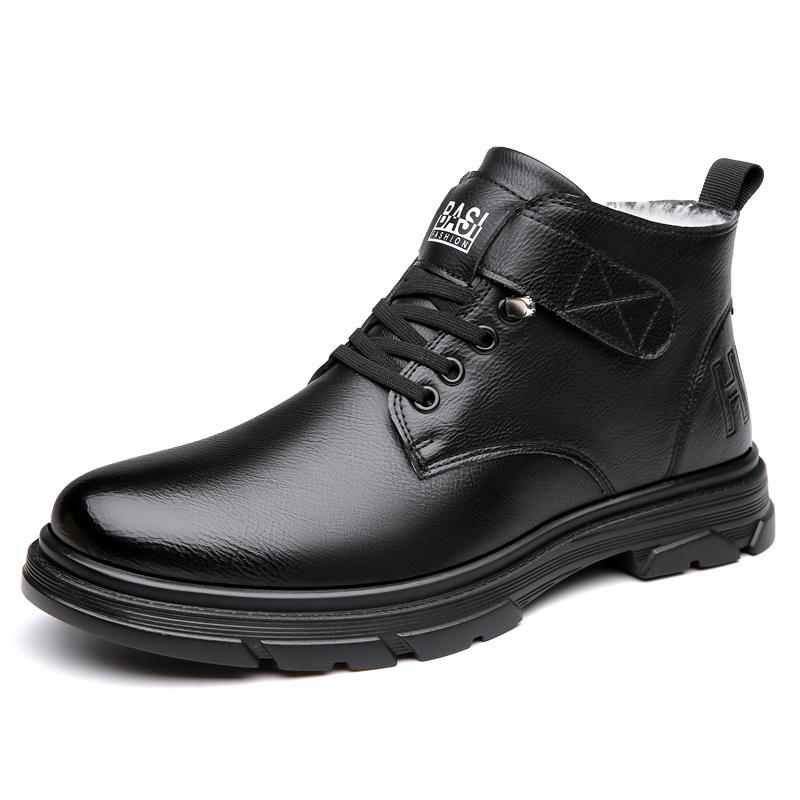 Botas de Invierno Cálidas de Cuero Genuino para Hombre con Forro de Lana de Caña Alta para Caminar, Ir al Trabajo, Exteriores y Clima Frío Tallas 38-44
