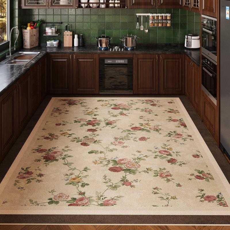 

Alfombra Clásica de Cuero PVC con Diseño Floral Estilo Campestre Francés,Impermeable,Resistente al Aceite 40x60cm
