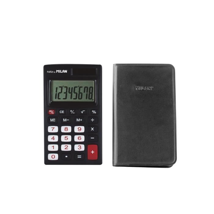 Calculatrice de poche - 8 chiffres - Noir - Étui inclus - Double alimentation