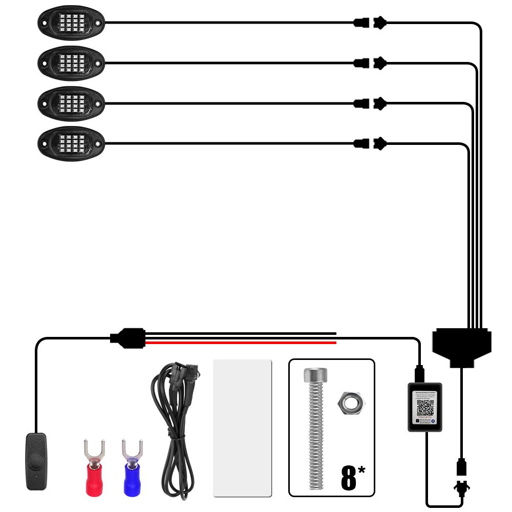 

Светодиодная RGB подсветка шасси автомобиля, роковые огни для джипа, внедорожника, грузовика, лодки, управление через Bluetooth приложение, синхронизация с музыкой, 4/6/8 в 1, подсветка днища