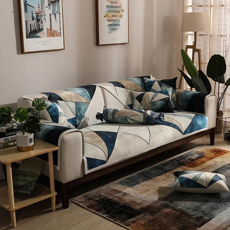 Geometric lines Sofa Cover Cushion Stripe Four Season Sofa Armchair Backrest Towel Non Slip Couch Luxurious 3 Seater Sofa Cover