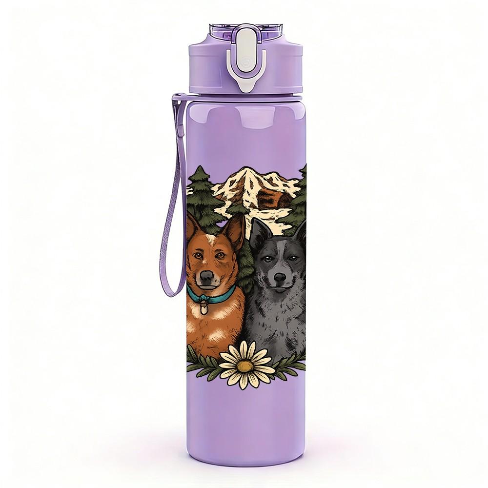 1PC Forest Bear Dog Wildlife Art 750ml Color Plastic Sports Water Bottle Leakproof Flip Straw Lid Suitable for Sports Office Home Use