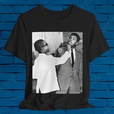 Rare, Ali Vs. Stevie Wonder! Black History, Martin Luther, Rosa Parks, Malcolm, Angela Davis, Tuskegee, Stevie Wonder Shirt, Blm