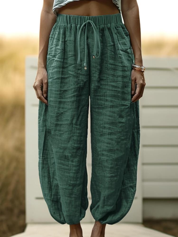 Loose Linen Pants | Comfortable and Easy Design with Fake Drawstring, Solid Color, All-season Wear