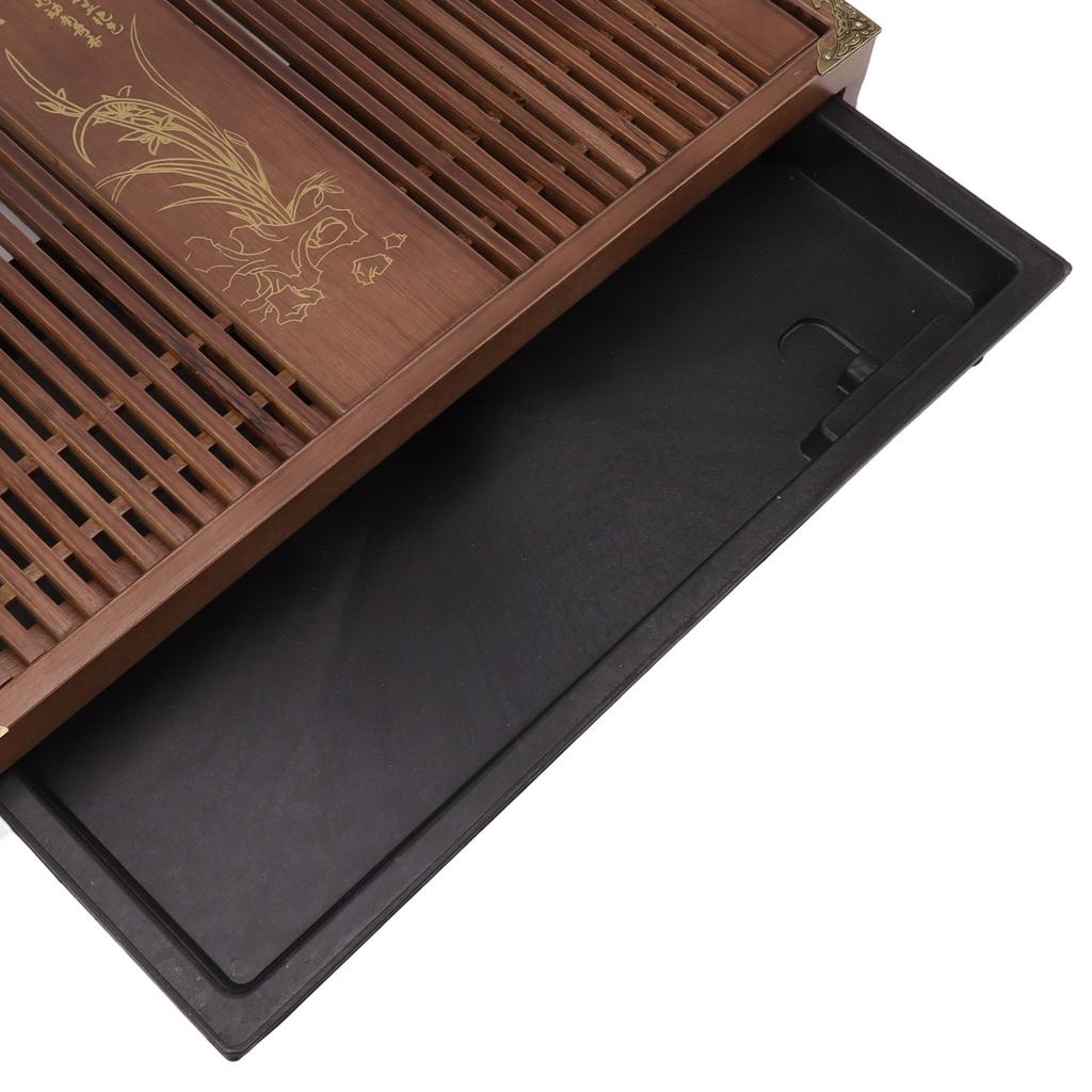 Kungfu Tea Tray Chinese Gongfu Tea Tray Drainage Water Storage Wood Tea Table with Drain Pipe