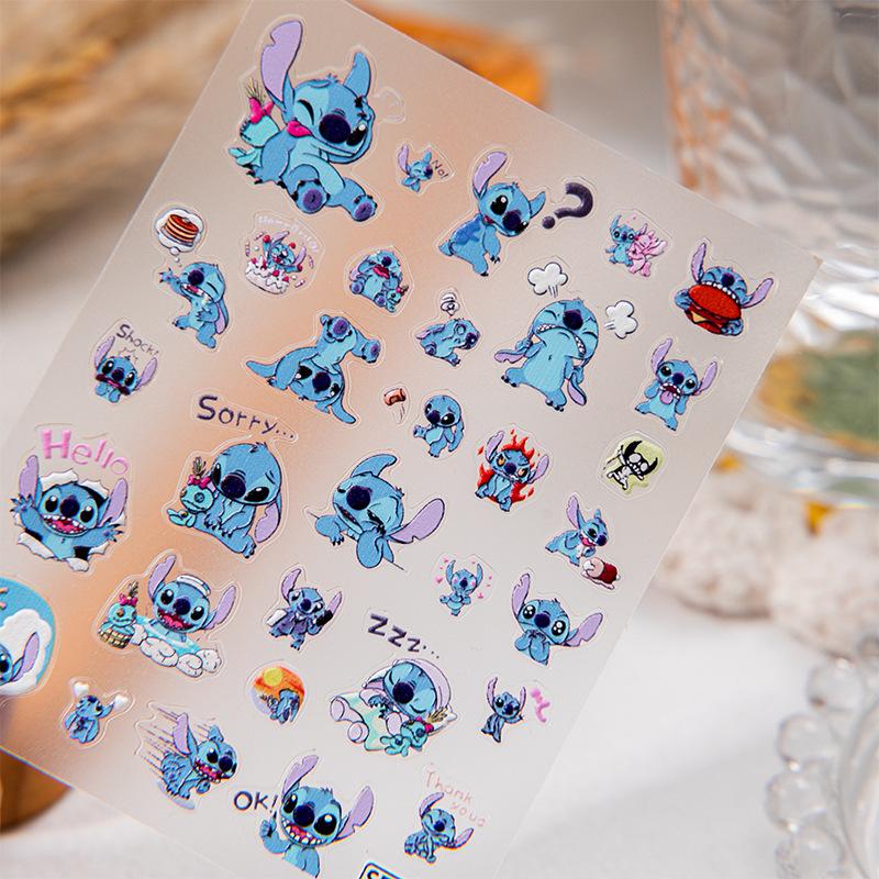 Sky Star 3D Prägung Baby Stitch Cartoon Nagelaufkleber - Niedliches Blaues Kamera Design, 5D Effekt