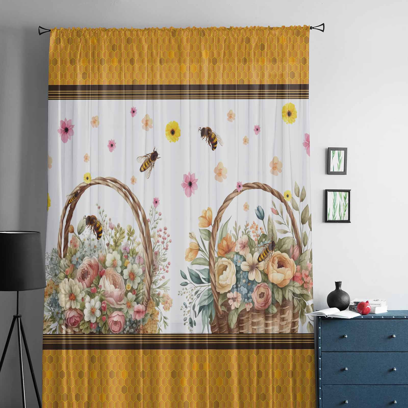 Цветочная корзина пчела акварель соты окна тюль занавески для гостиной спальни отеля — фото 2