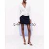 Summer New Product Women's Clothes Lapel Long Sleeves Asymmetric Hem Rivet Ornament Poplin Loose Shirt 2298078