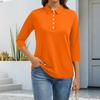 Women's Fashion Casual Lapel Short 3/4 Sleeve Solid Color Shirt Women's Button Up Tops