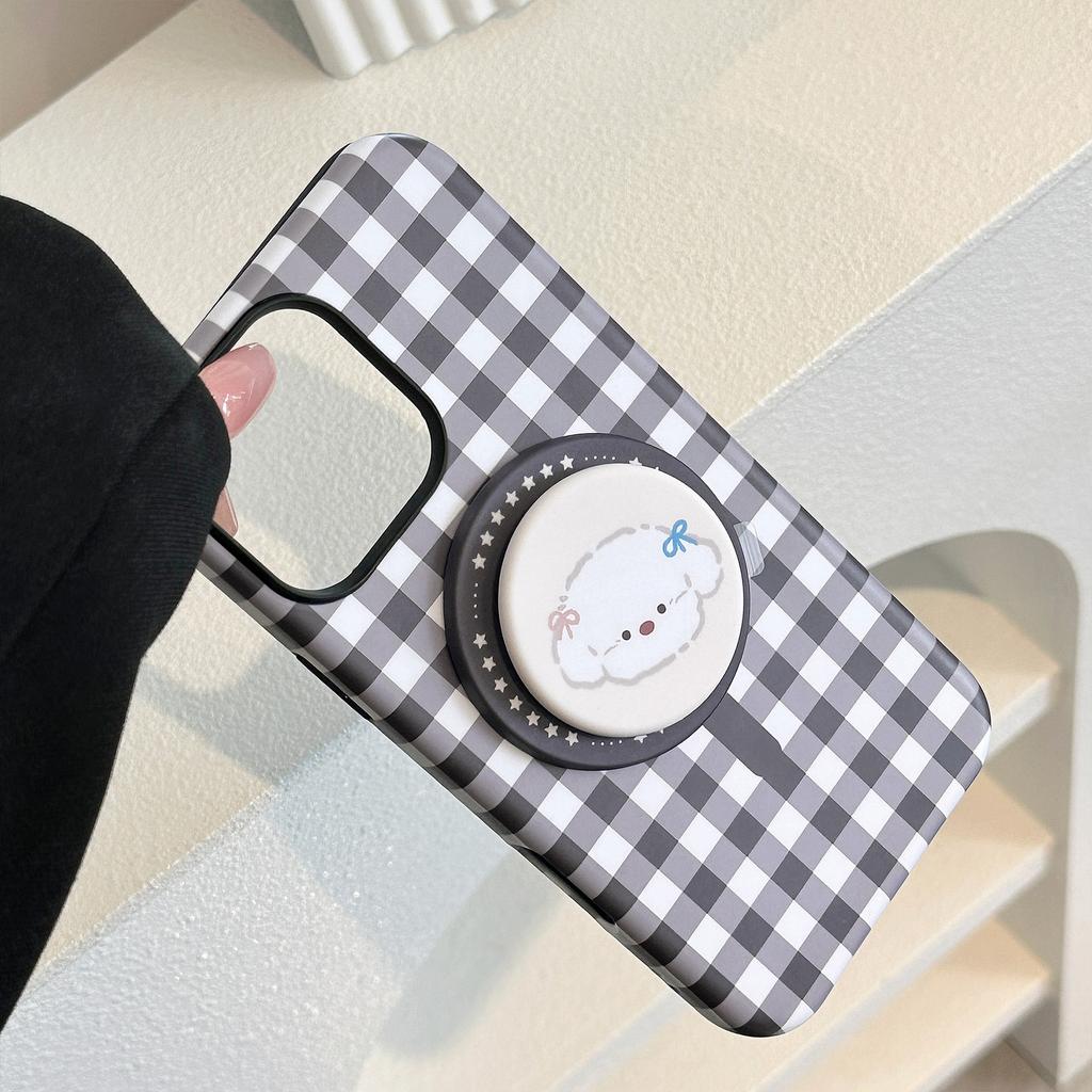 Magnetic Plaid Cartoon Bracket Apple 16 Mobile Phone Case IPhone 13 Suitable for 11 Philin Small Animals 15promax