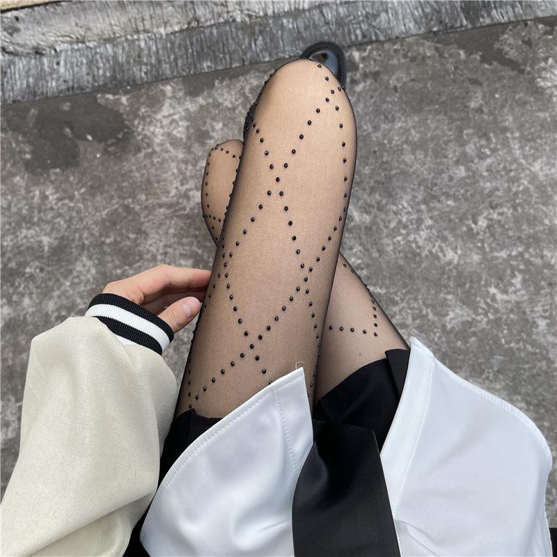 Diamond Black Silk Internet Celebrity Shiny Rhinestone Stockings Women Diamond Grid Pantyhose Ins Trend Any Cut Thin Style G