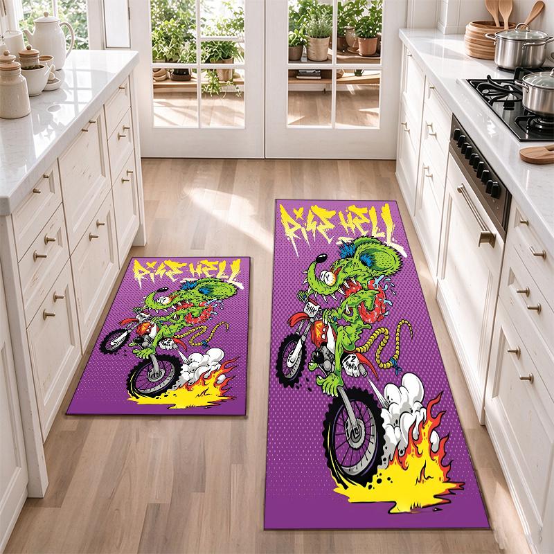 rat fink Flannel Kitchen Floor Mat – Non-Slip, Absorbent and Easy to Clean Suitable for Kitchens, Entryways Bedroomsand Bathrooms