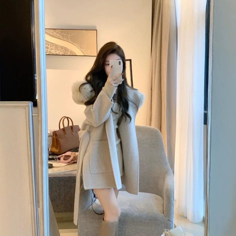 Imitation Cashmere Double-sided Woolen Short Coat Autumn and Winter Women's Clothing Temperament Season Belt Jacket
