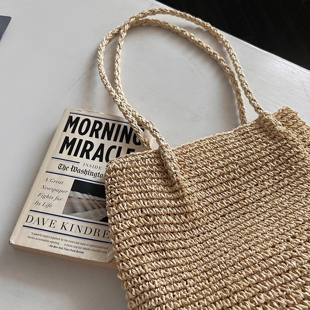 Rattan Summer-Beach Shoulder Bag Large Capacity Travel Journey Bag Vacation Bag Bucket Bag for Women Girl Beige/Coffee