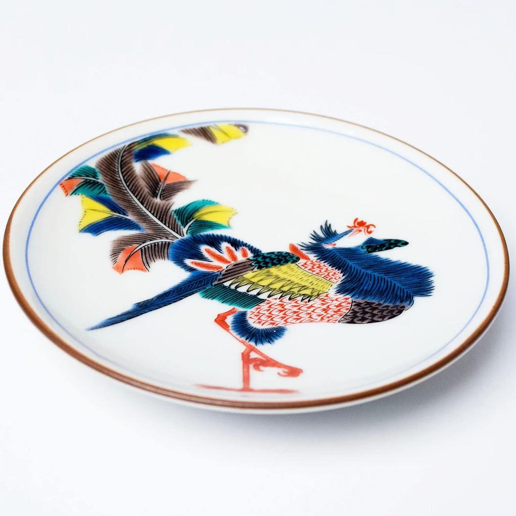 Waza no Kura Stylish Kutani ware small polychrome phoenix ceramic small serving branded Japanese - plates, masterpieces, Ko-Kutani design, plates,