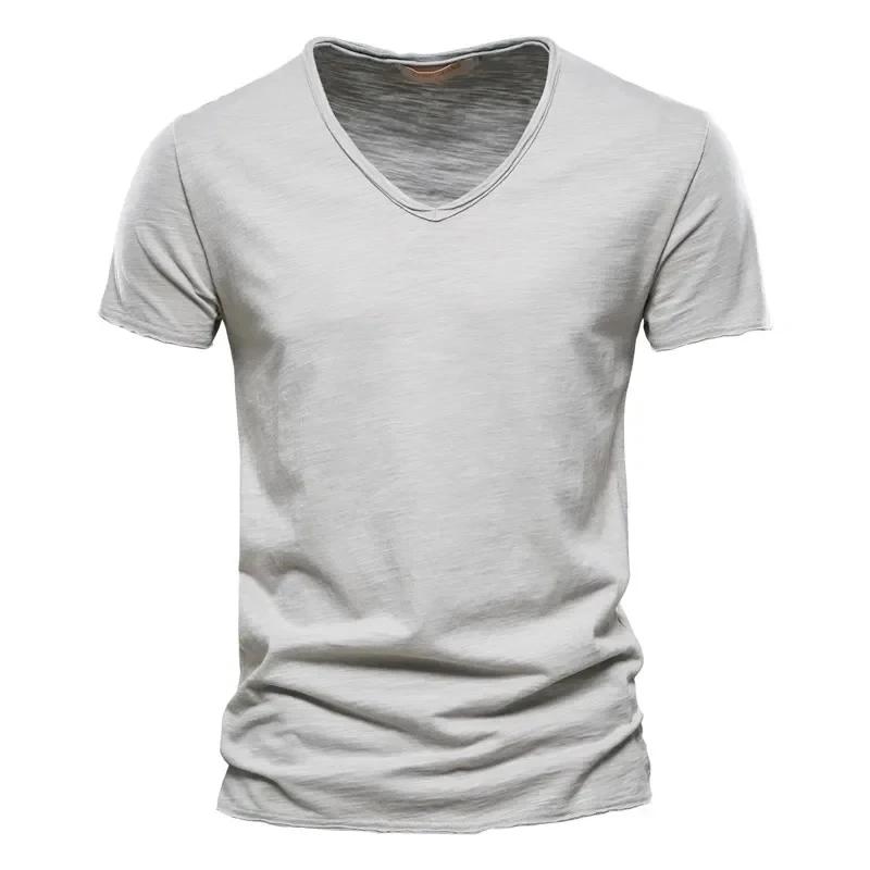 Nsom 100% Katoen Heren T-shirt Tops V-hals Dunne Korte Mouw T-shirts Heren Mode Fitness Heet T-shirt Voor Mannen Maat S-5XL L
