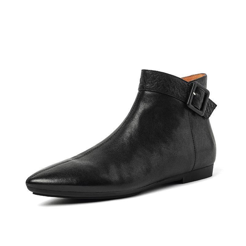 Fashion 2024 New Autumn Women Boots Fashion Chunky Heels Pointed Toe Short Boots Ankle Boots Retro Genuine Leather Ladies Shoes