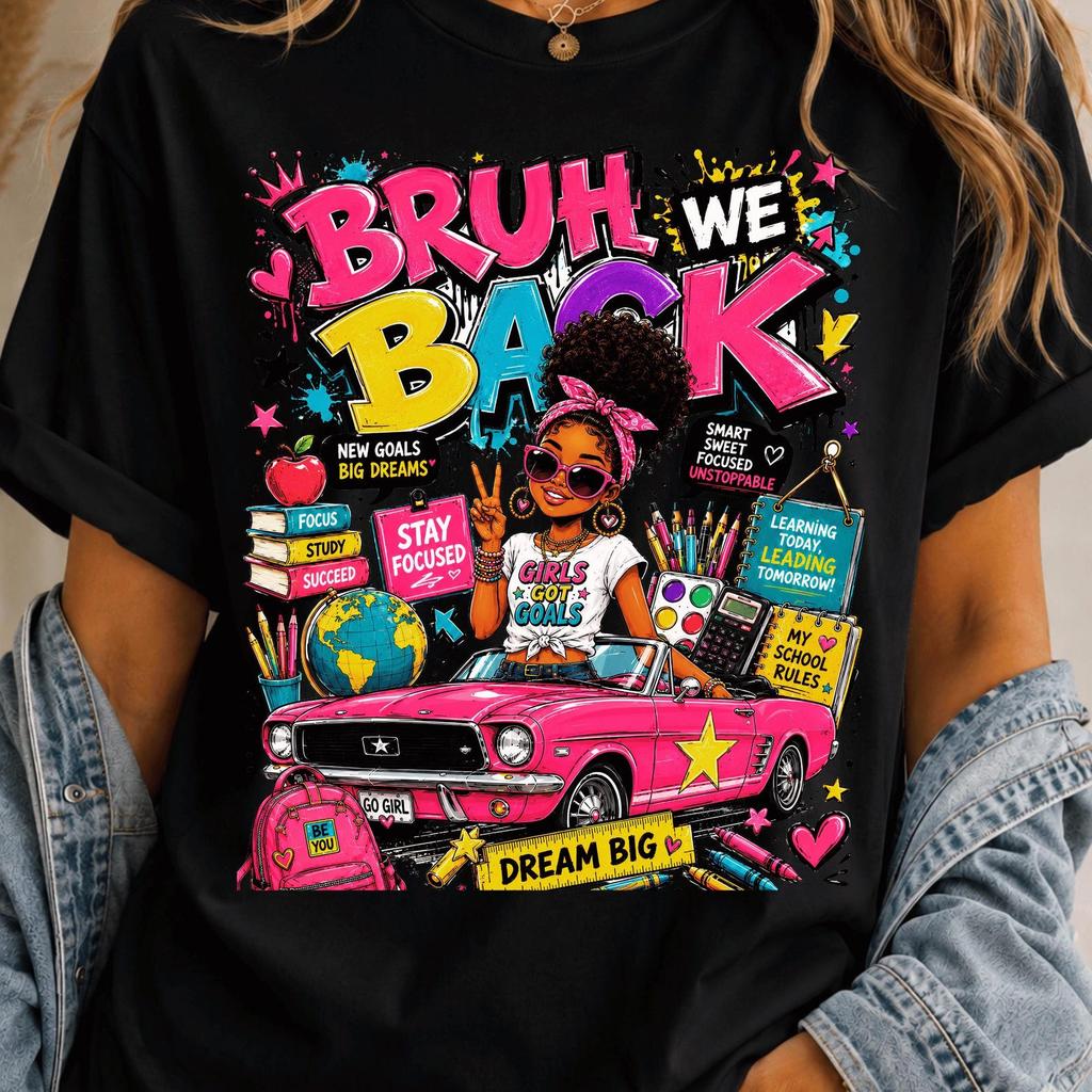Bruh We Back PNG, Back To School Sublimation, Afro Girl Graffiti PNG, Learning Today Leading Tomorrow Shirt Design