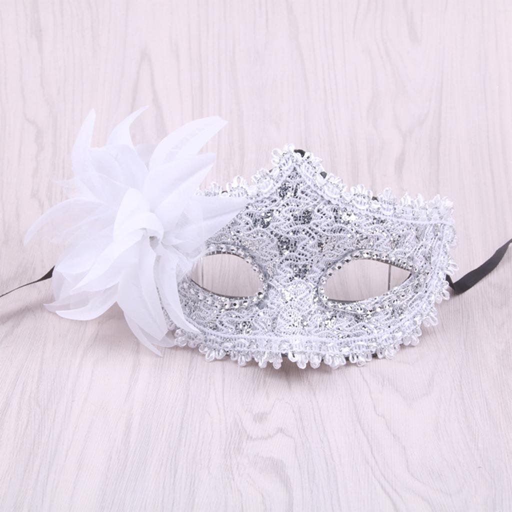 Feather Rhinestones Masquerade Mask Lace Flower Half Face Sexy Feather Flower  For Couple Masquerade Ball Party Game