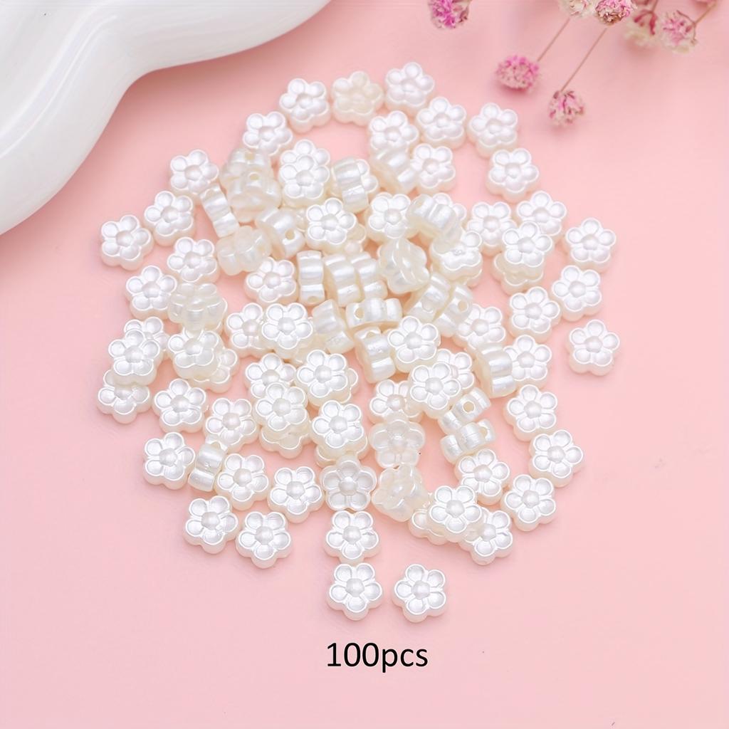 100Pcs 9Mm White Small Flower Beads Jewelry Making Diy Handmade Necklace Bracelet Key Chain Accessories