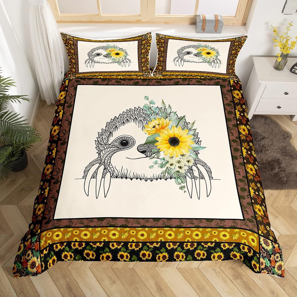 

Sloth Bedding Set Twin Queen Full Size,Cartoon Sloth Duvet Cover Set for Kids Girls Boys,Sloth Pattern Printed Comforter Cover Tool EU single(135x200cm)