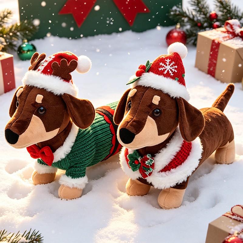 Christmas Dachshund Plush Figurine Party Decor Window Display Ornament